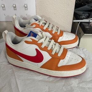 Nike White and Orange Sneakers with Red Swoosh